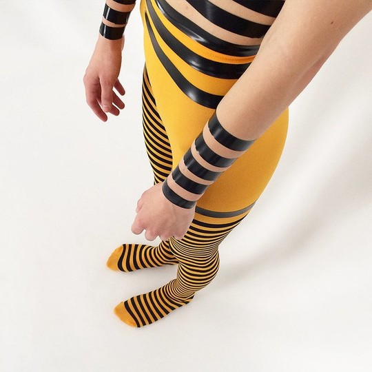 Womens Black and Yellow Striped Nylon Tights