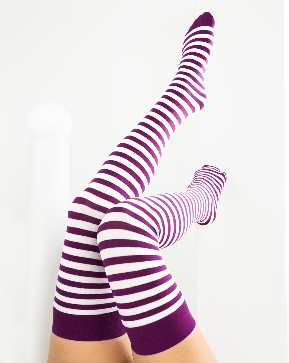 White Striped Thigh Highs Style 1505 We Love Colors