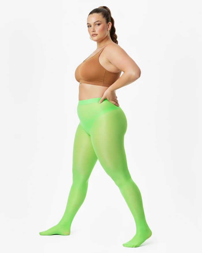 Neon Green 1003 Sheer Oily Glossy Tights Neon Green Nodefines.Webp
