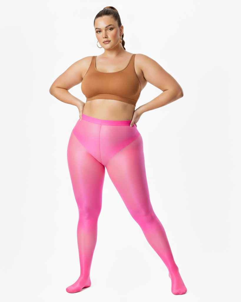 Neon Pink 1003 Sheer Oily Glossy Tights Neon Pink