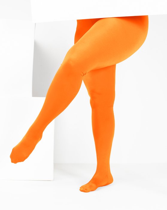 Neon Orange Opaque Full Footed Tights, Pantyhose for Women 