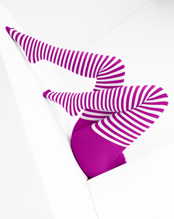 Magenta White Striped Tights Style# 1203 | We Love Colors