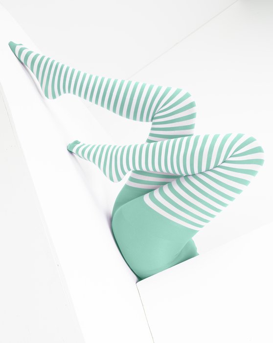 Pastel Mint White Striped Tights Style# 1203 | We Love Colors