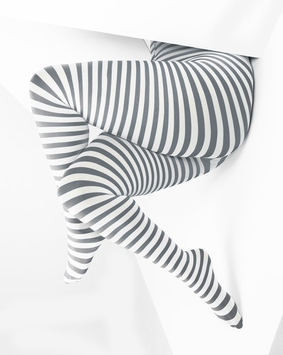 Grey 1204 Grey White Plus Sized Striped Tights