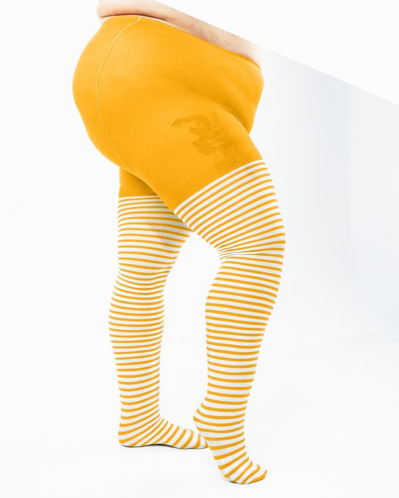 Gold 1204 Plus White Striped White Stripes Gold Tights