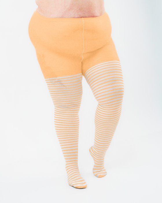 Light Orange 1204 Plus White Striped White Stripes Light Orange Tights