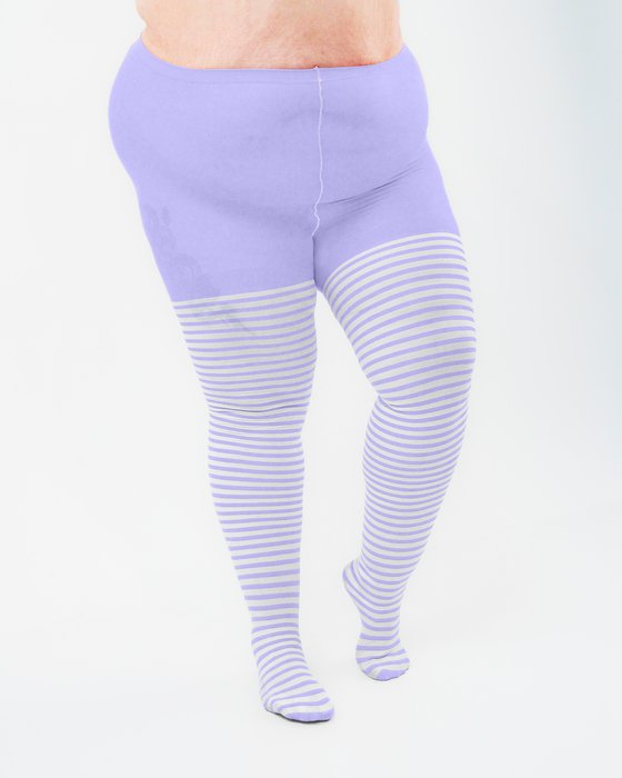 Lilac 1204 Plus White Striped White Stripes Lilac Tights