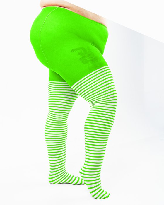 Neon Green 1204 Plus White Striped White Stripes Neon Green Tights