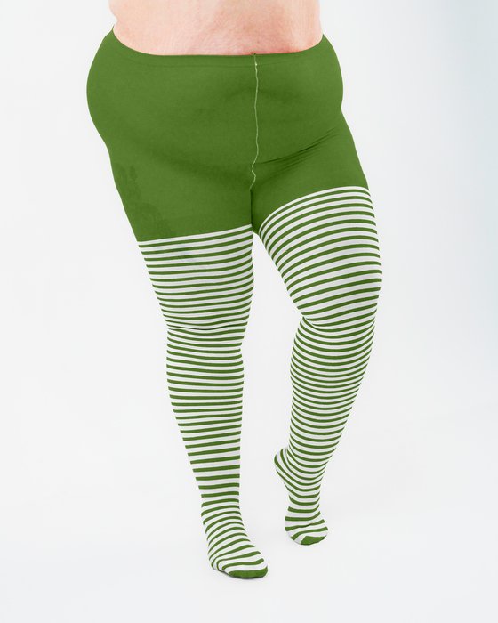 Olive Green 1204 Plus White Striped White Stripes Olive Green Tights