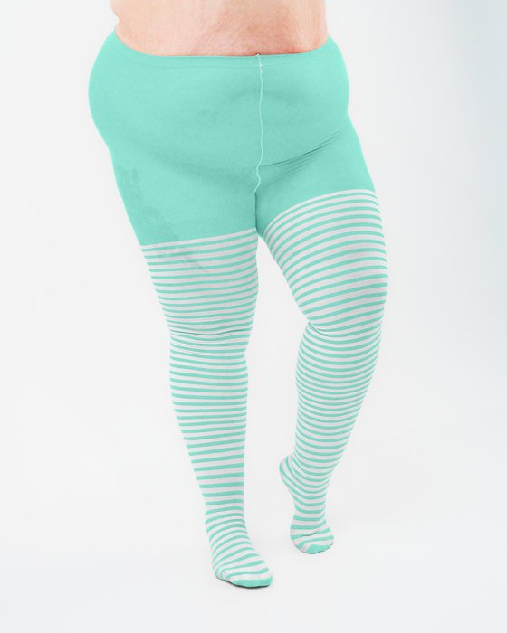 Pastel Mint 1204 Plus White Striped White Stripes Pastel Mint Tights