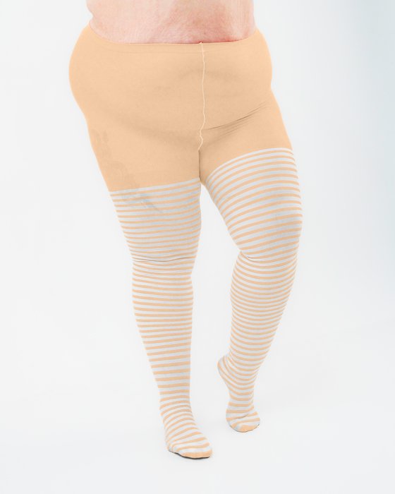 Peach 1204 Plus White Striped White Stripes Peach Tights