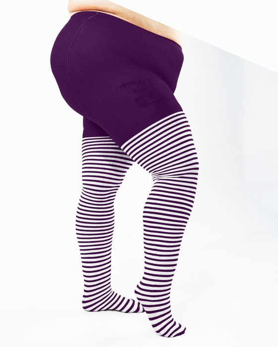 Rubine 1204 Plus White Striped White Stripes Rubine Tights