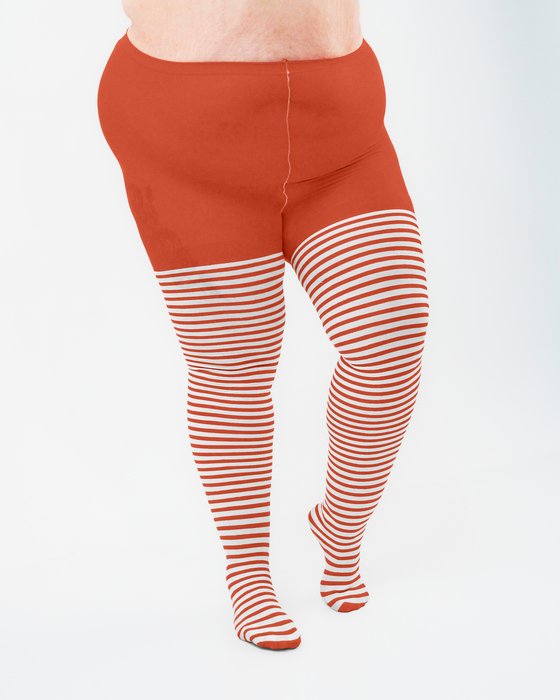 Rust 1204 Plus White Striped White Stripes Rust Tights
