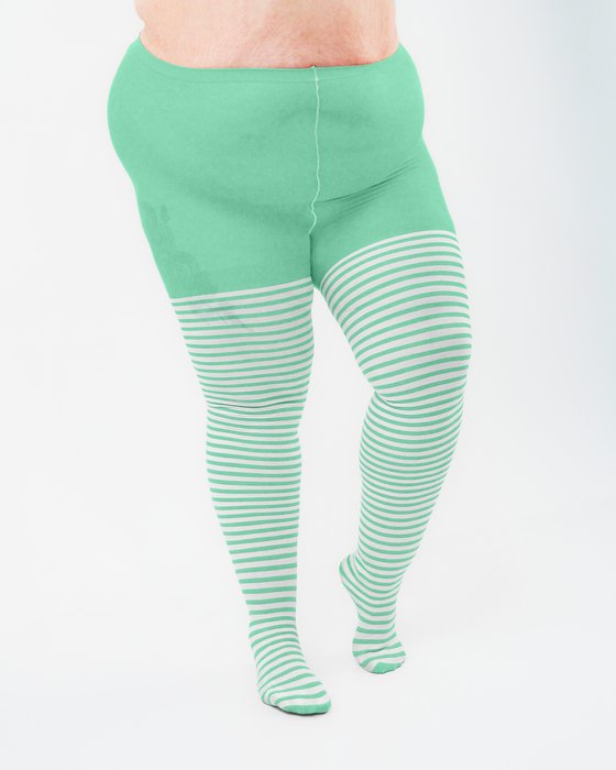 Scout Green 1204 Plus White Striped White Stripes Scout Green Tights