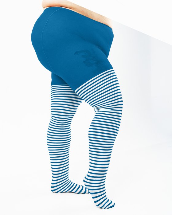 Turquoise 1204 Plus White Striped White Stripes Turquoise Tights