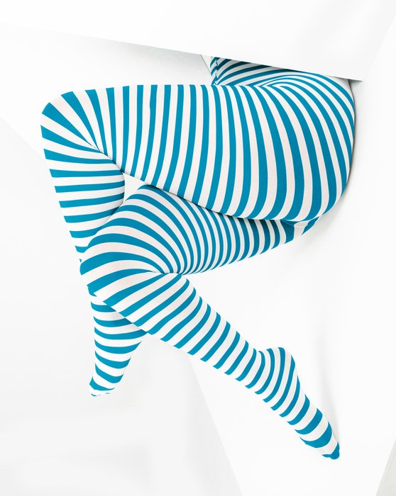 Turquoise White Plus Sized Striped Tights Style# 1204 | We Love Colors