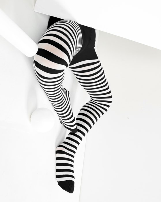 Black White Stripe Opaque Tights