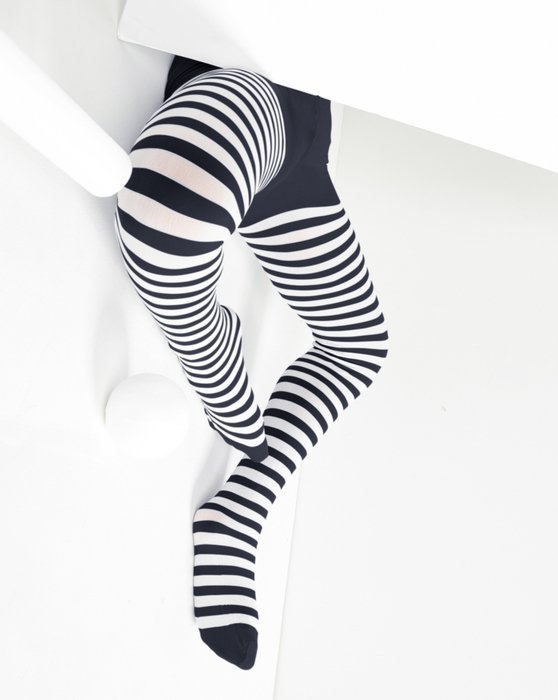 1273 Charcoal White Kids Striped Tights