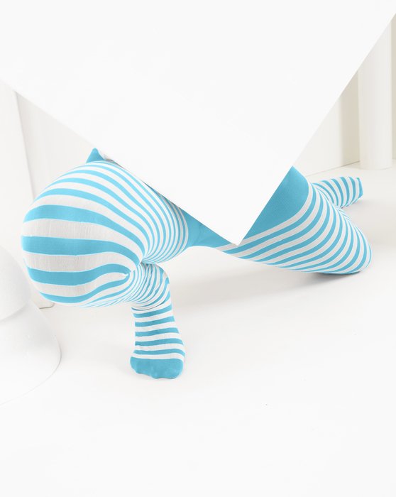 Neon Blue Kids White Striped Tights Style# 1273 | We Love Colors
