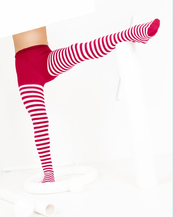 1273 Red Kids White Striped Tights
