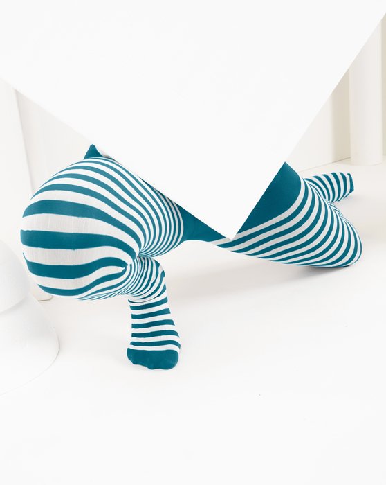 Teal Kids White Striped Tights Style# 1273 | We Love Colors
