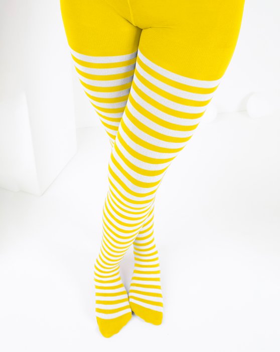 Yellow Kids White Striped Tights Style# 1273 | We Love Colors