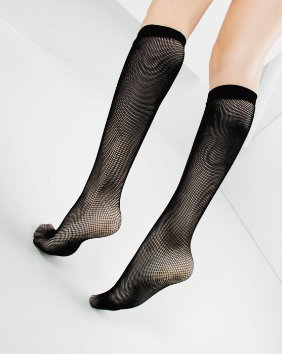 1431 Black Fishnet Knee High Socks