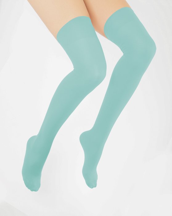 1501 Dusty Green Solid Color Thigh High Socks