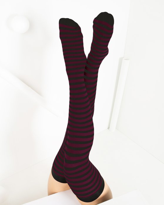 Light Grey Black Striped Thigh Highs Style# 1503