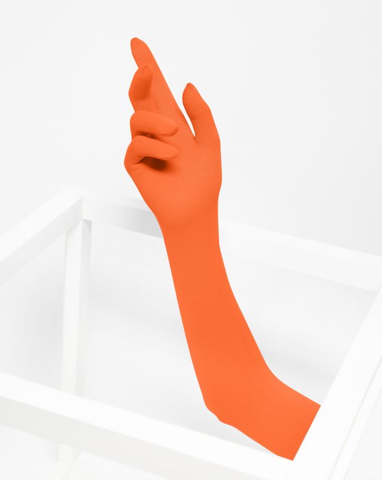 3607 Neon Orange Long Matte Knitted Seamless Armsocks Gloves