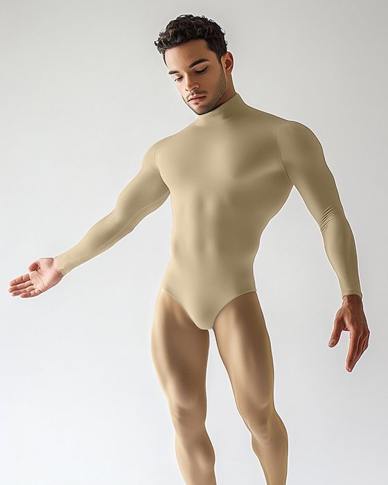 5004 M Light Tan Mockneck Leotard