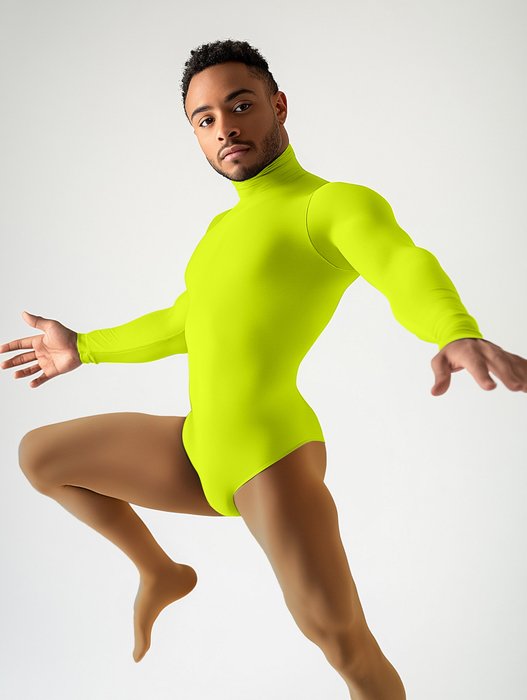 5004 M Neon Yellow Mockneck Leotard