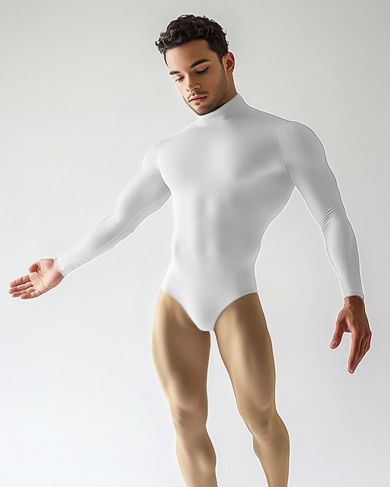 5004 M White Mockneck Leotard