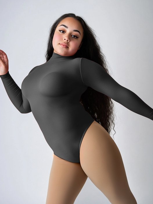 5004 W Charcoal Mockneck Leotard