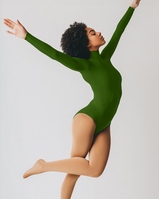 5004 W Olive Green Mockneck Leotard