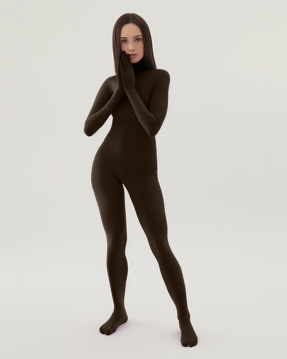 5010 W Brown Second Skin Catsuit