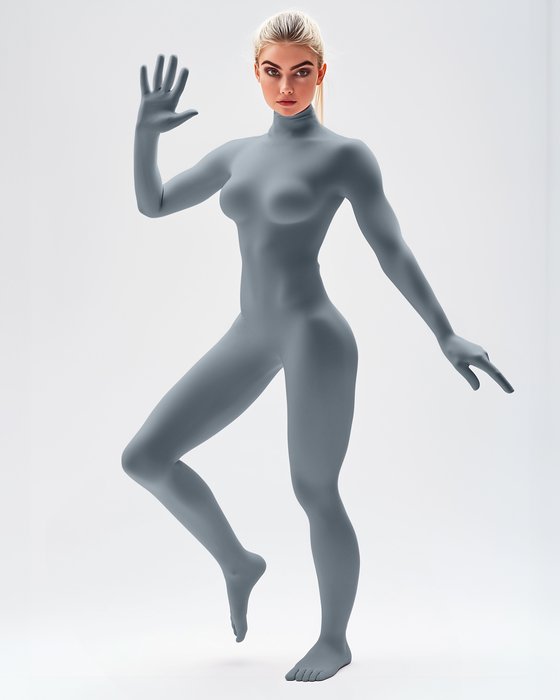 5010 W Grey Second Skin Catsuit