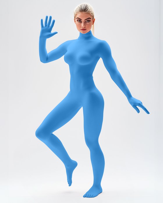 5010 W Medium Blue Second Skin Catsuit