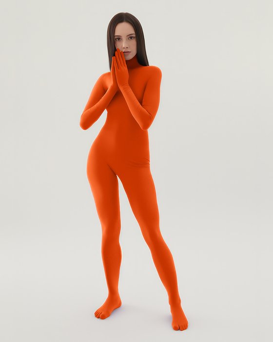 5010 W Neon Orange Second Skin Catsuit