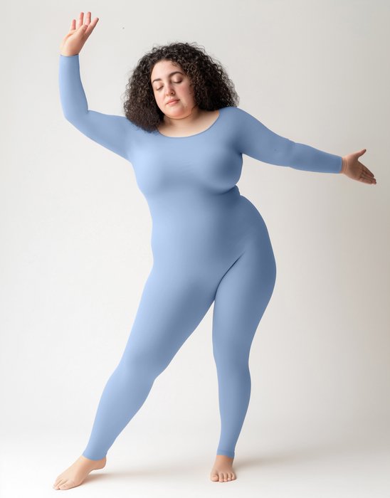 5014 W Baby Blue Plus Seamless Catsuit Bodystocking