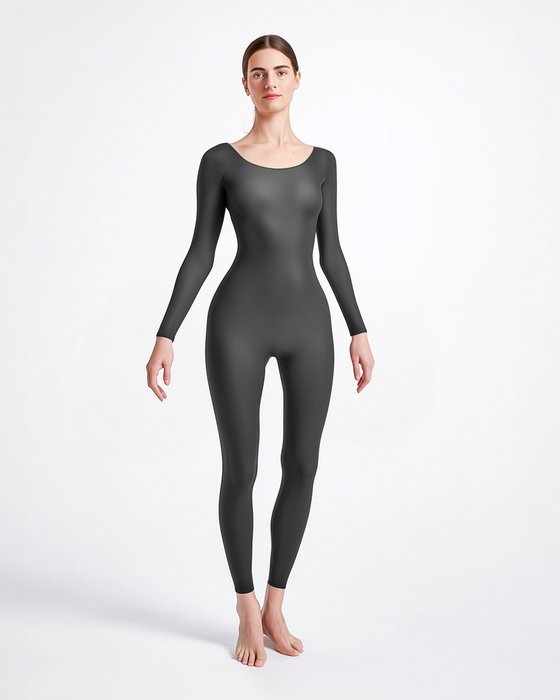 5014 W Charcoal Seamless Catsuit Bodystocking