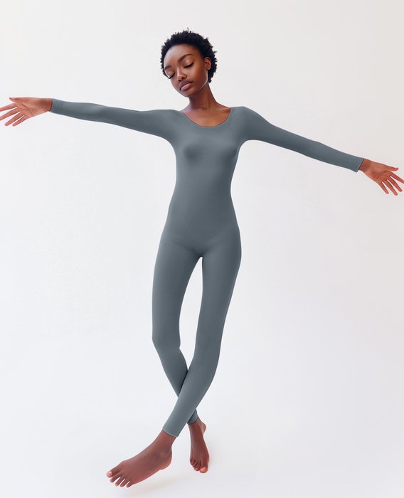 5014 W Grey 2 Seamless Catsuit Bodystocking