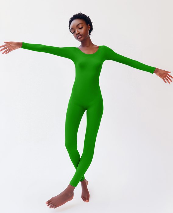 5014 W Kelly Green 2 Seamless Catsuit Bodystocking