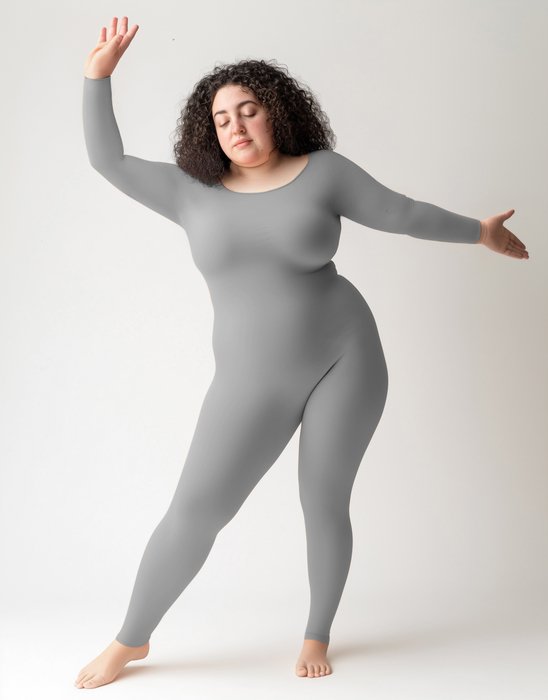 5014 W Light Grey Plus Seamless Catsuit Bodystocking