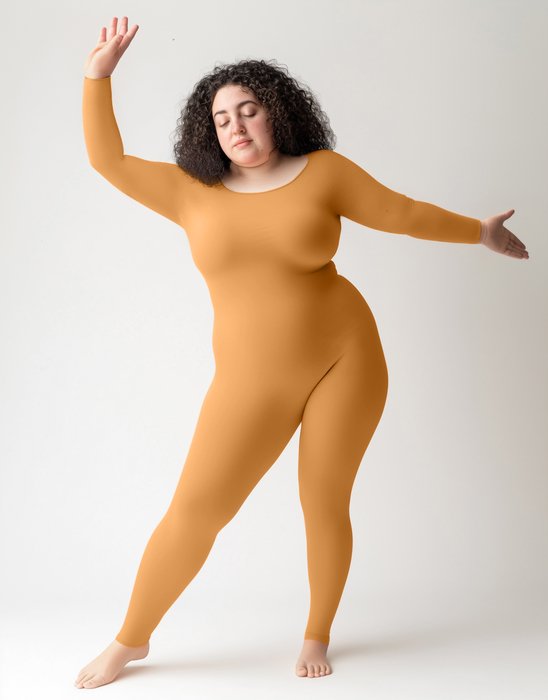 5014 W Light Orange Plus Seamless Catsuit Bodystocking