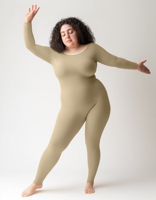 5014 W Light Tan Plus Seamless Catsuit Bodystocking