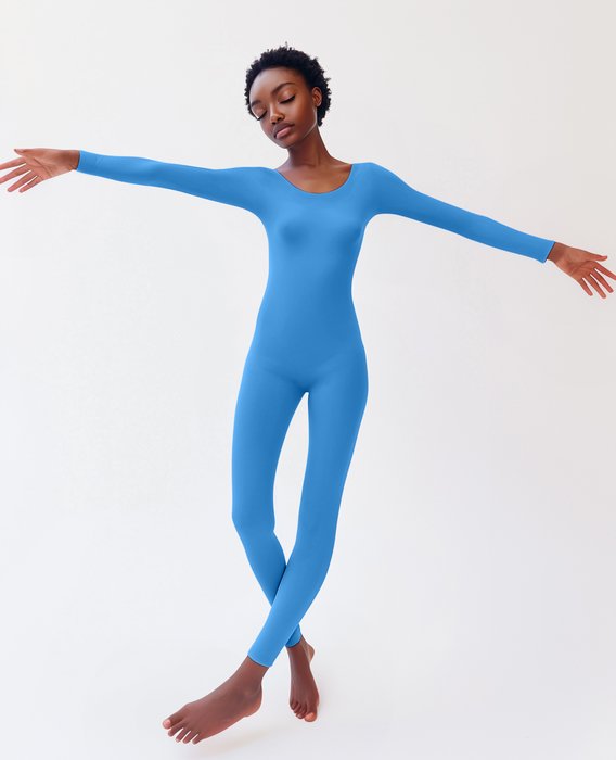 5014 W Medium Blue 2 Seamless Catsuit Bodystocking