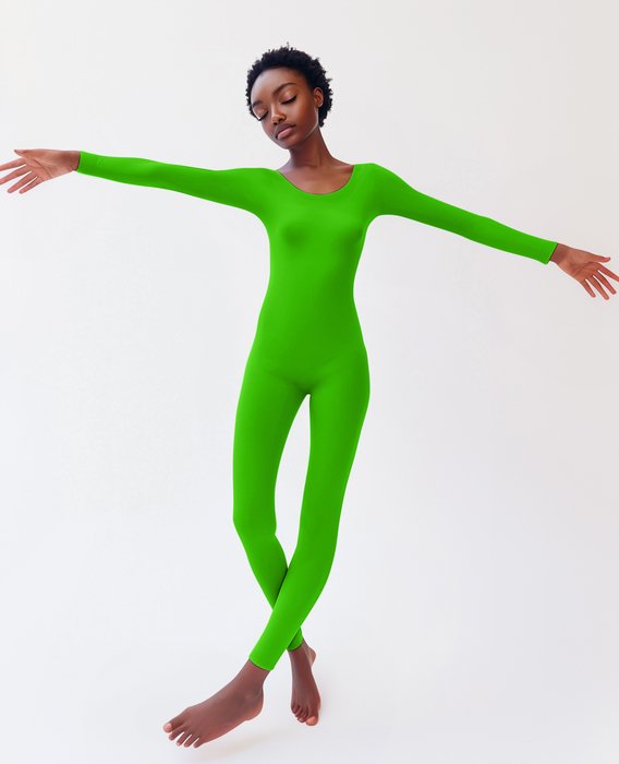 5014 W Neon Green 2 Seamless Catsuit Bodystocking