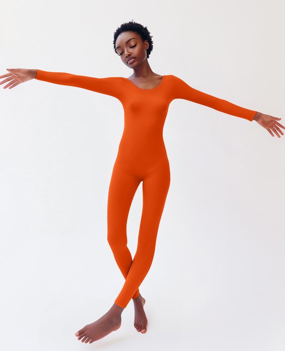 5014 W Neon Orange 2 Seamless Catsuit Bodystocking