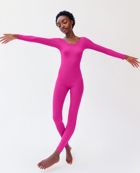 5014 W Neon Pink 2 Seamless Catsuit Bodystocking